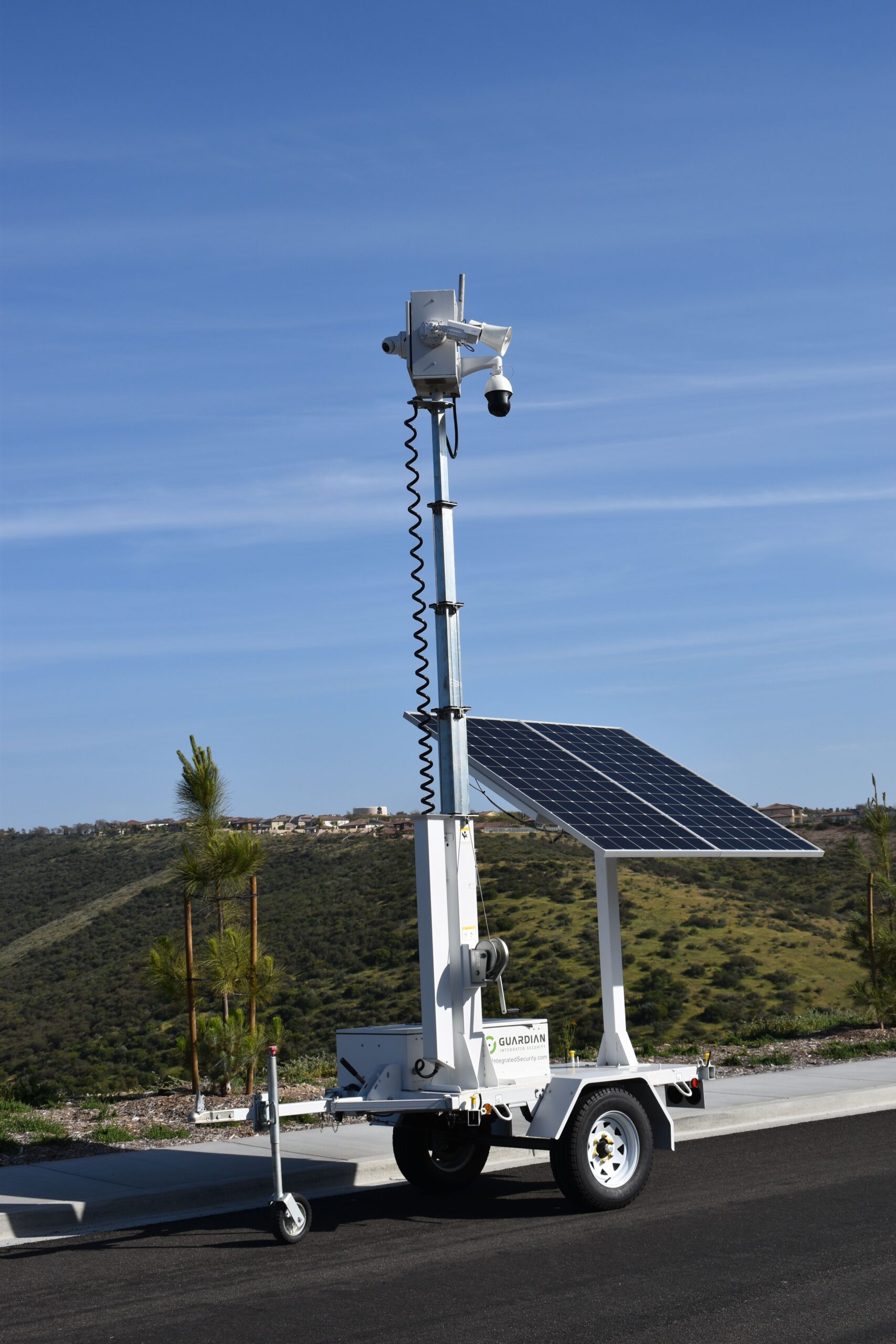 Mobile surveillance trailer rental deployed at a California commercial property for temporary security