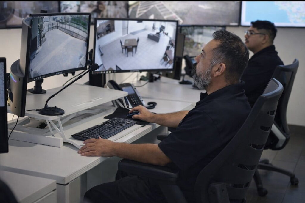 Remote video monitoring center with virtual guards services watching commercial security cameras
