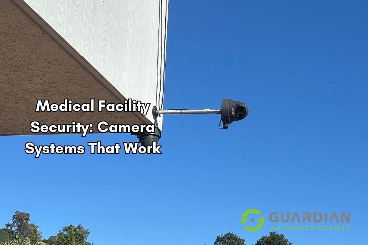 Medical facility security camera system monitoring a hospital corridor entrance