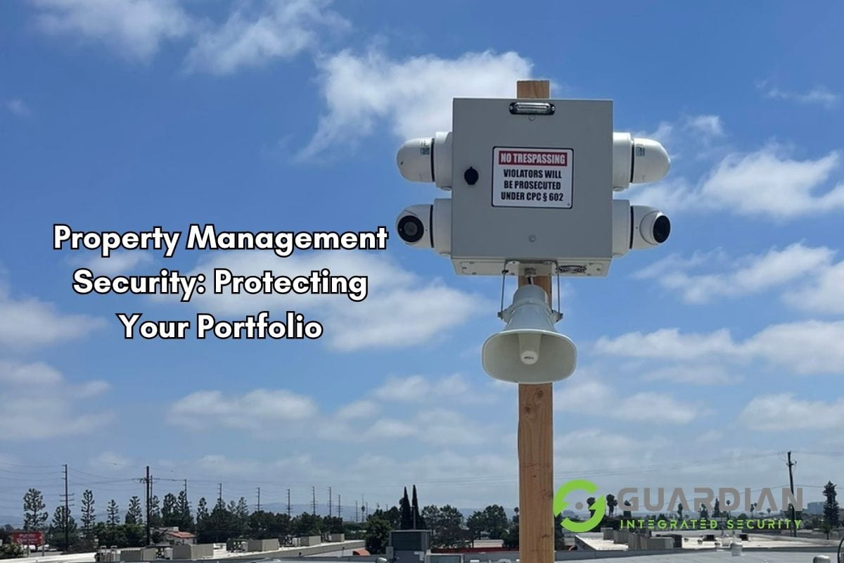 Property management security camera monitoring a commercial building entrance
