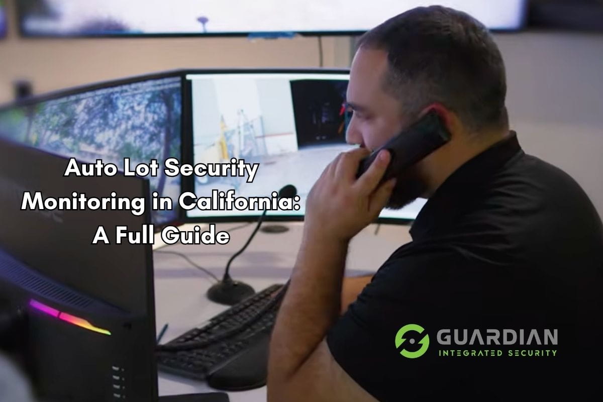 Auto lot security monitoring camera overlooking California dealership at night