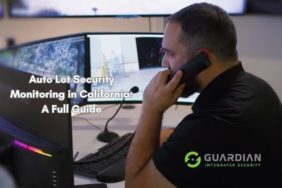 Auto lot security monitoring camera overlooking California dealership at night