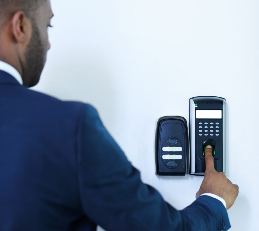 After-hours access control panel at a California office building entrance