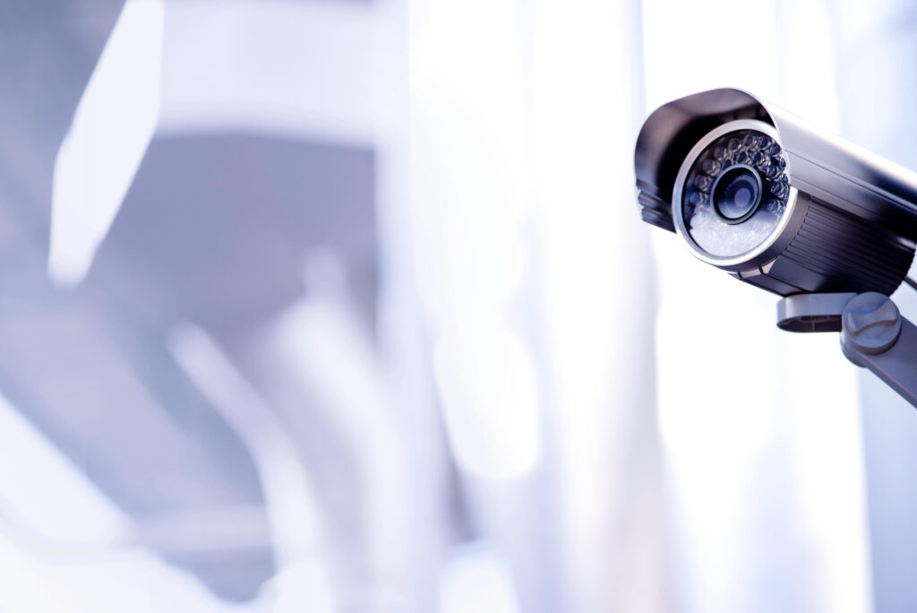 Medical facility security cameras in a clinic waiting area with privacy-compliant placement